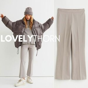 H&M // cream tan mini flare high waist ankle length elastic waist pull on pants